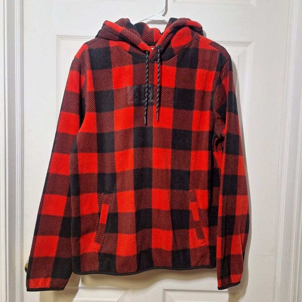 Aeropostale Red Black Buffalo Check Plaid Fleece Hoodie Sweatshirt Cabin Size S